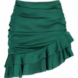 Emerald green ruched and ruffle mini skirt